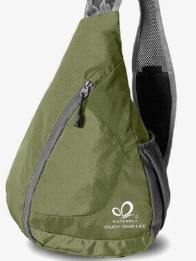WATERFLY Packable Nylon Shoulder Sling, Chest, Sport, Hiking Bag,  (Olive)